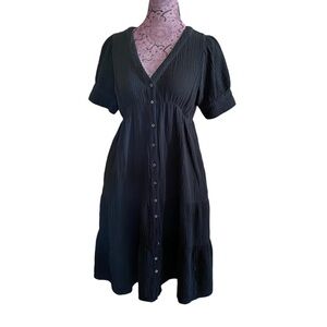 Madewell Sz P6 6P Black Tier Cotton Midi Cottage Dress